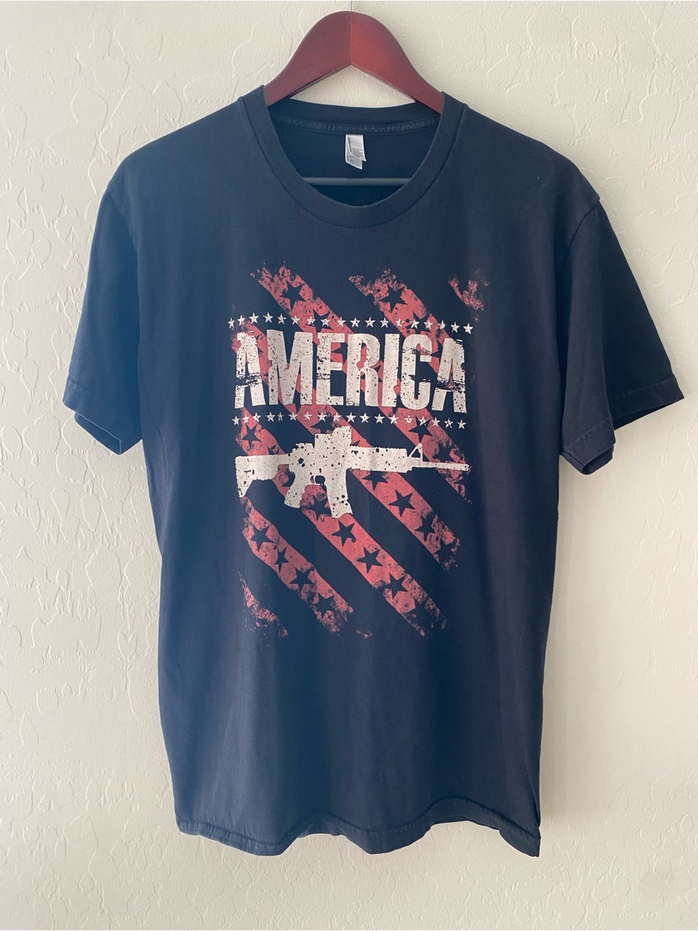 American Apparel Mens Large USA Made Graphic T Shirt Flag AR15 America Black⁠